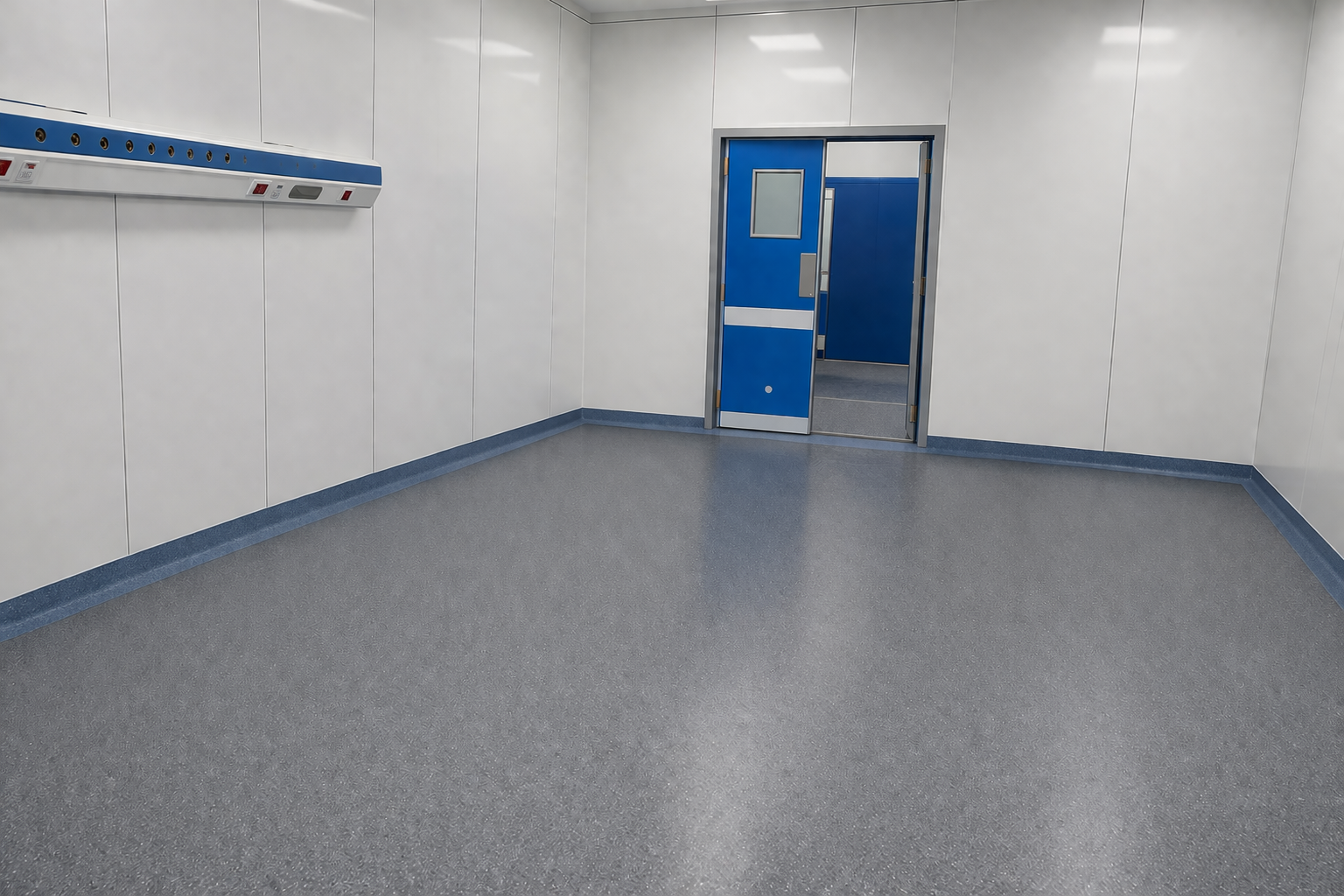 Sterile industrial room with blue accents